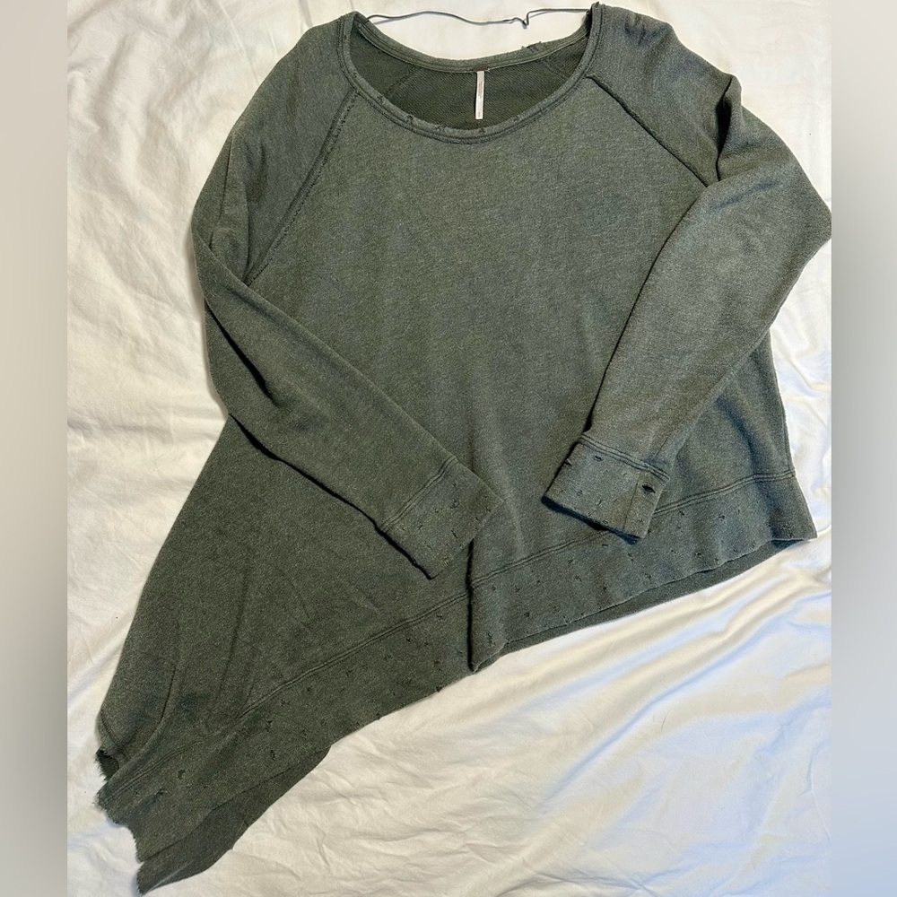 Free People Sage Green Distressed Sweatshirt